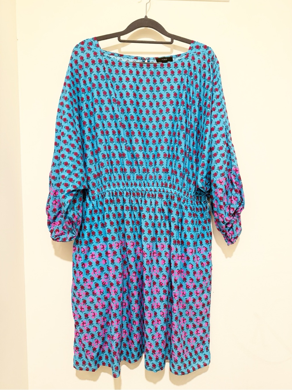 J. Crew Turquoise Floral Midi Dress with Pink Accents